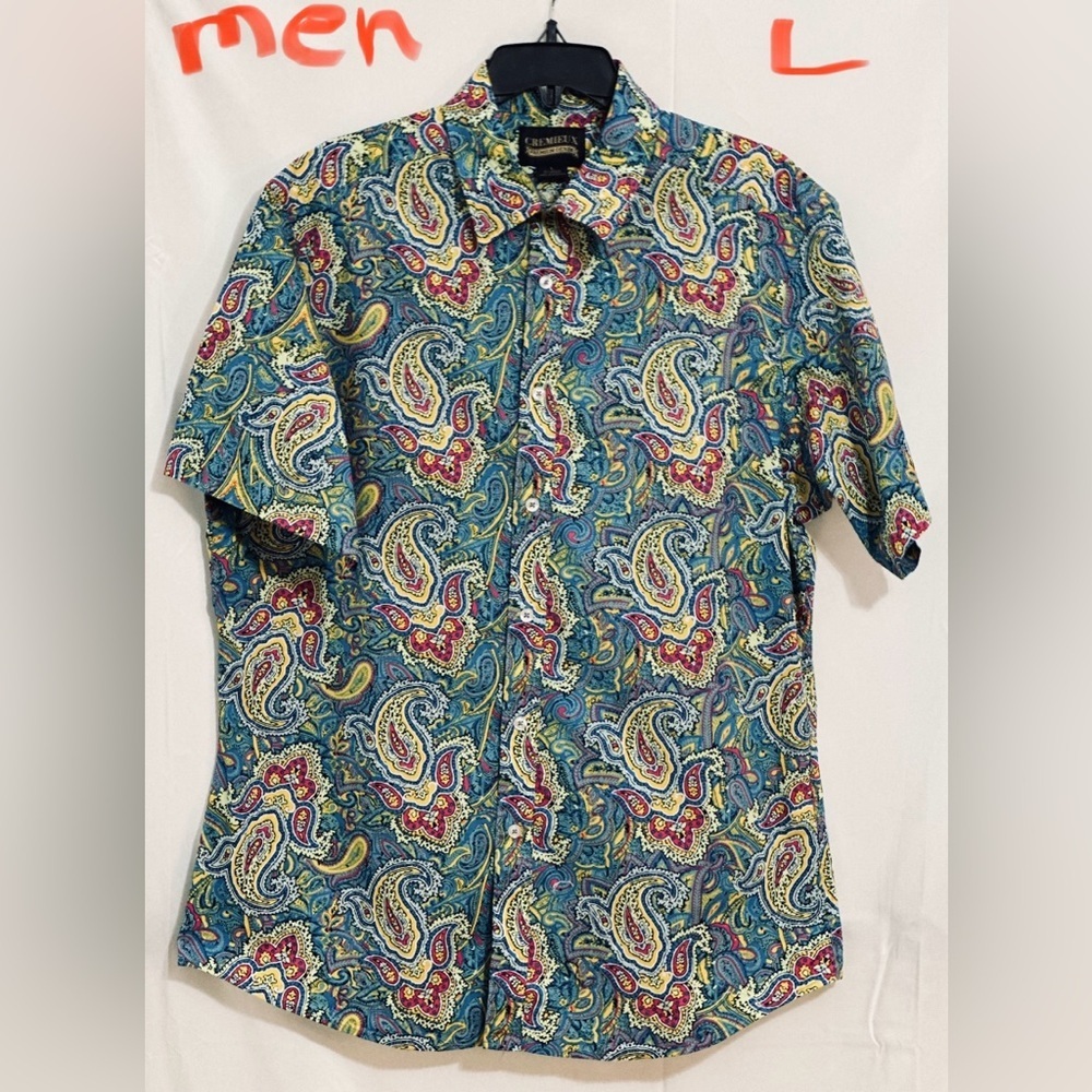 MENS BLUE SHIRT WITH MULTICOLORED DESIGNS